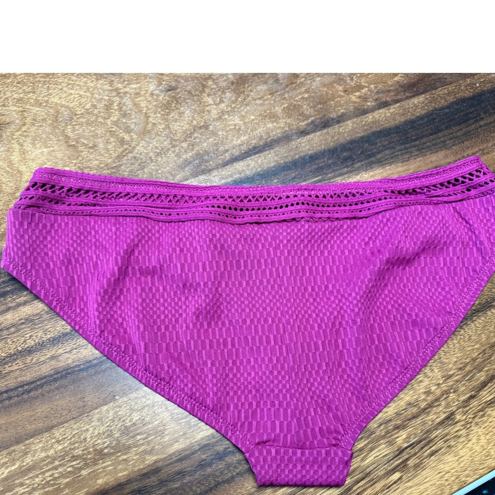 Robin Piccone Bikini Bottom Women Large Magenta Textured Perla Crochet - Picture 2 of 7